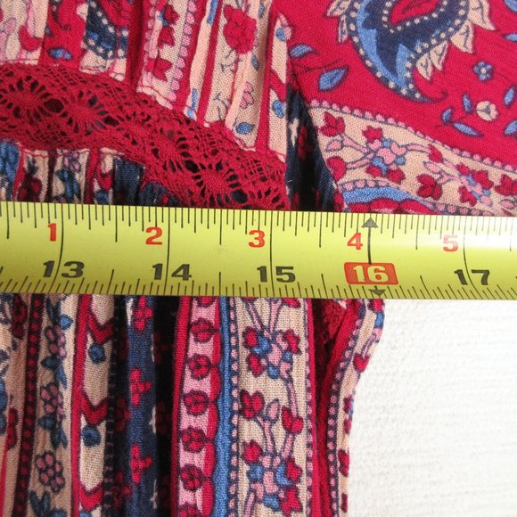 Maeve for Anthropologie Gretchen Blouse Size 2 Red Patchwork Floral LS Peasant - Picture 9 of 13